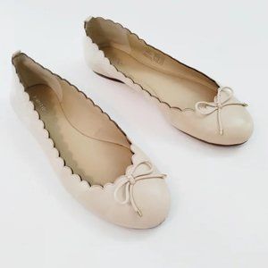 Land's End Nude Leather Scalloped Ballet Flat Size 11